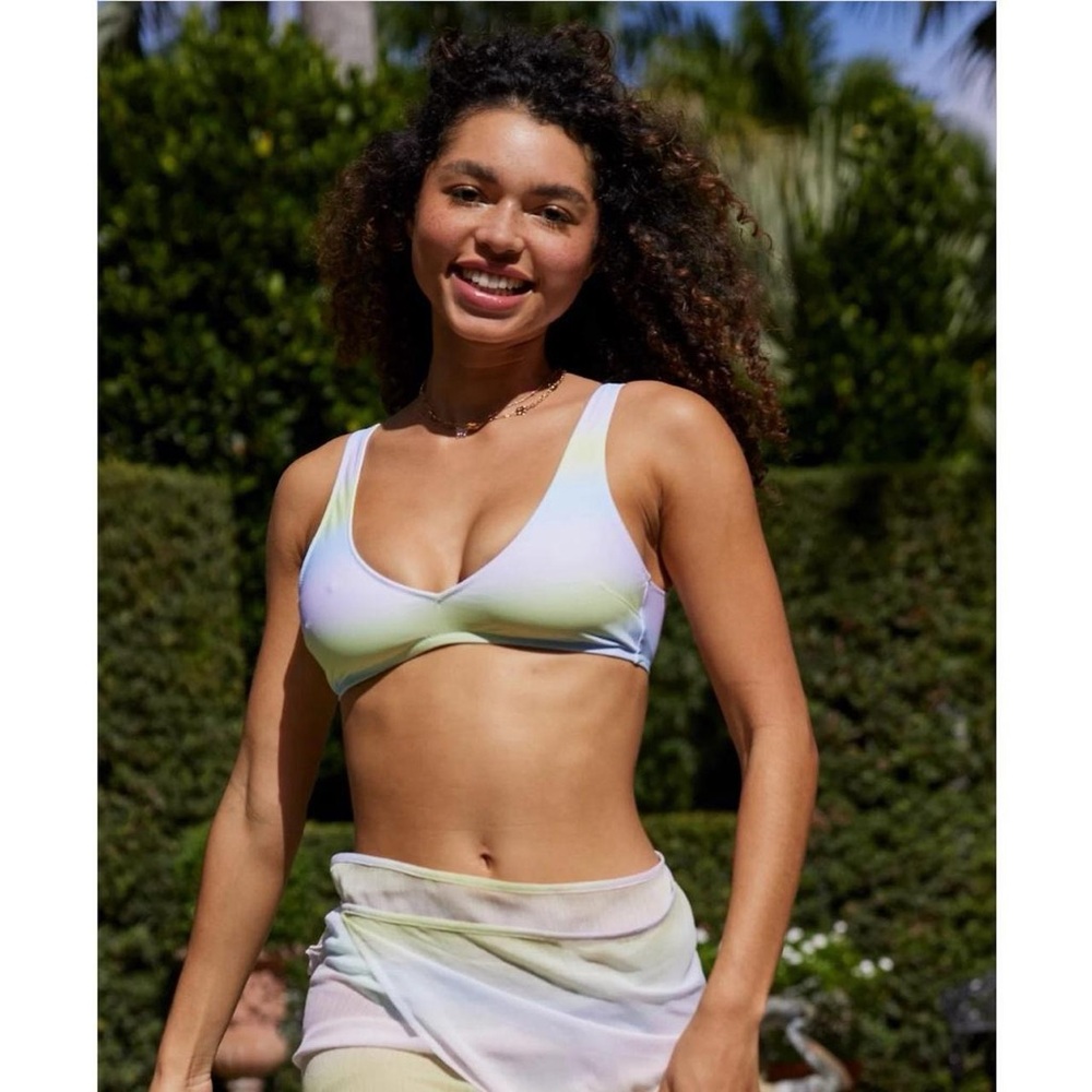 Aerie Voop Plunge Cotton Candy Tie Dye Bikini Top Sz L Whimsy Fairycore Beachy